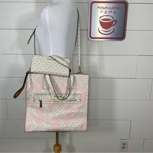 Michael KORS KENLY LARGE GRAPHIC LOGO TOTE SATCHEL BAG MK SIGNATURE VANILLA PINK